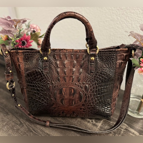 Brahmin Mini Asher Satchel Pecan Melbourne Croc Leather Crossbody - Picture 7 of 16